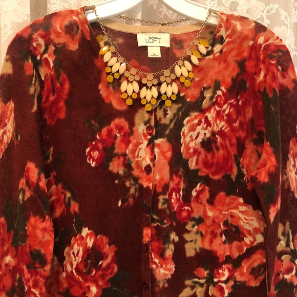 ANN TAYLOR LOFT * NWOT Rust Rose Floral Cardigan - Picture 4 of 8
